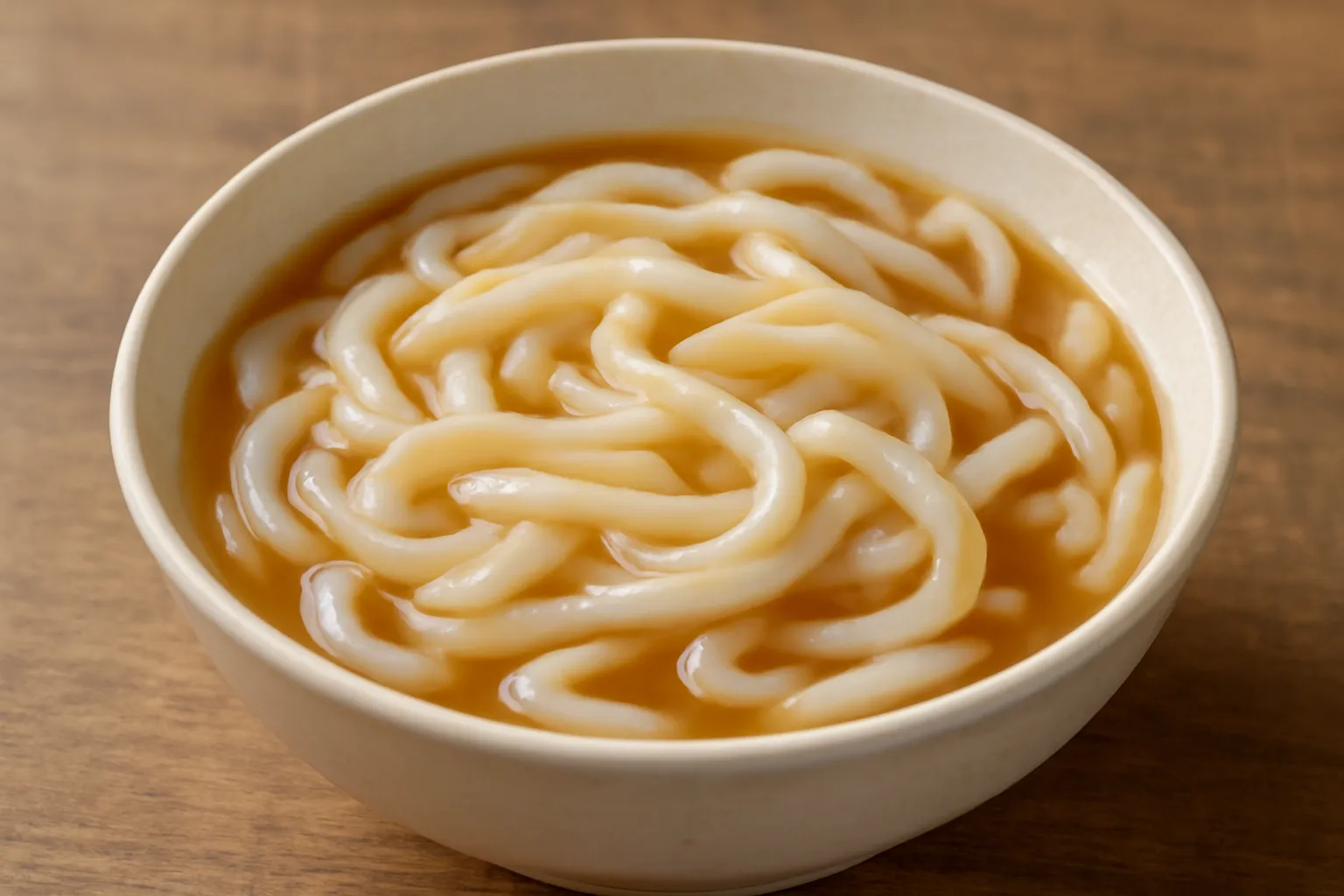 Bát bánh canh ngọt màu nâu nhạt với sợi trắng
