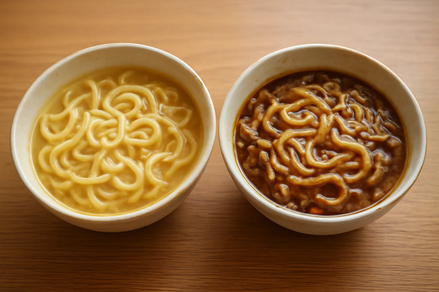 Hai tô bánh canh với nước dùng đậm nhạt khác nhau